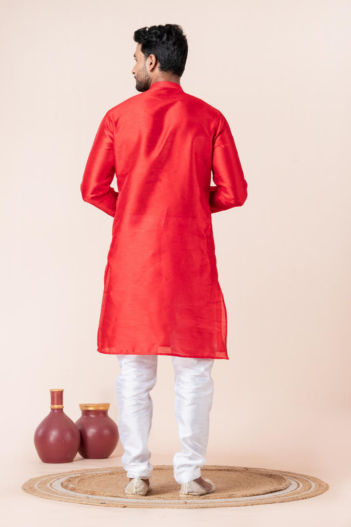 Crimson Varanasi Silk Kurta For Men | SHOBITAM
