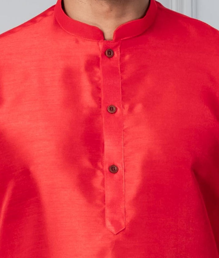 Vermilion Classic Silk Kurta Set for Men | SHOBITAM