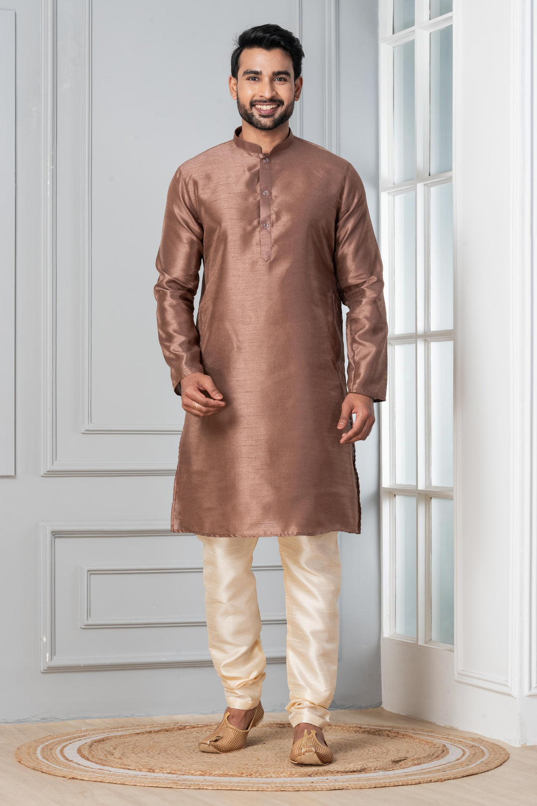 Mocha Sheen Silk Kurta Set | SHOBITAM