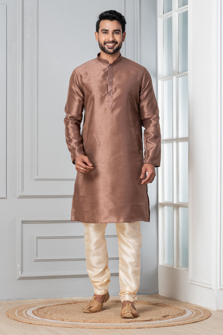 Mocha Sheen Silk Kurta Set | SHOBITAM