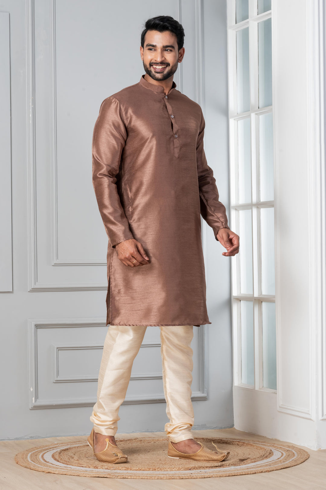 Mocha Sheen Silk Kurta Set | SHOBITAM