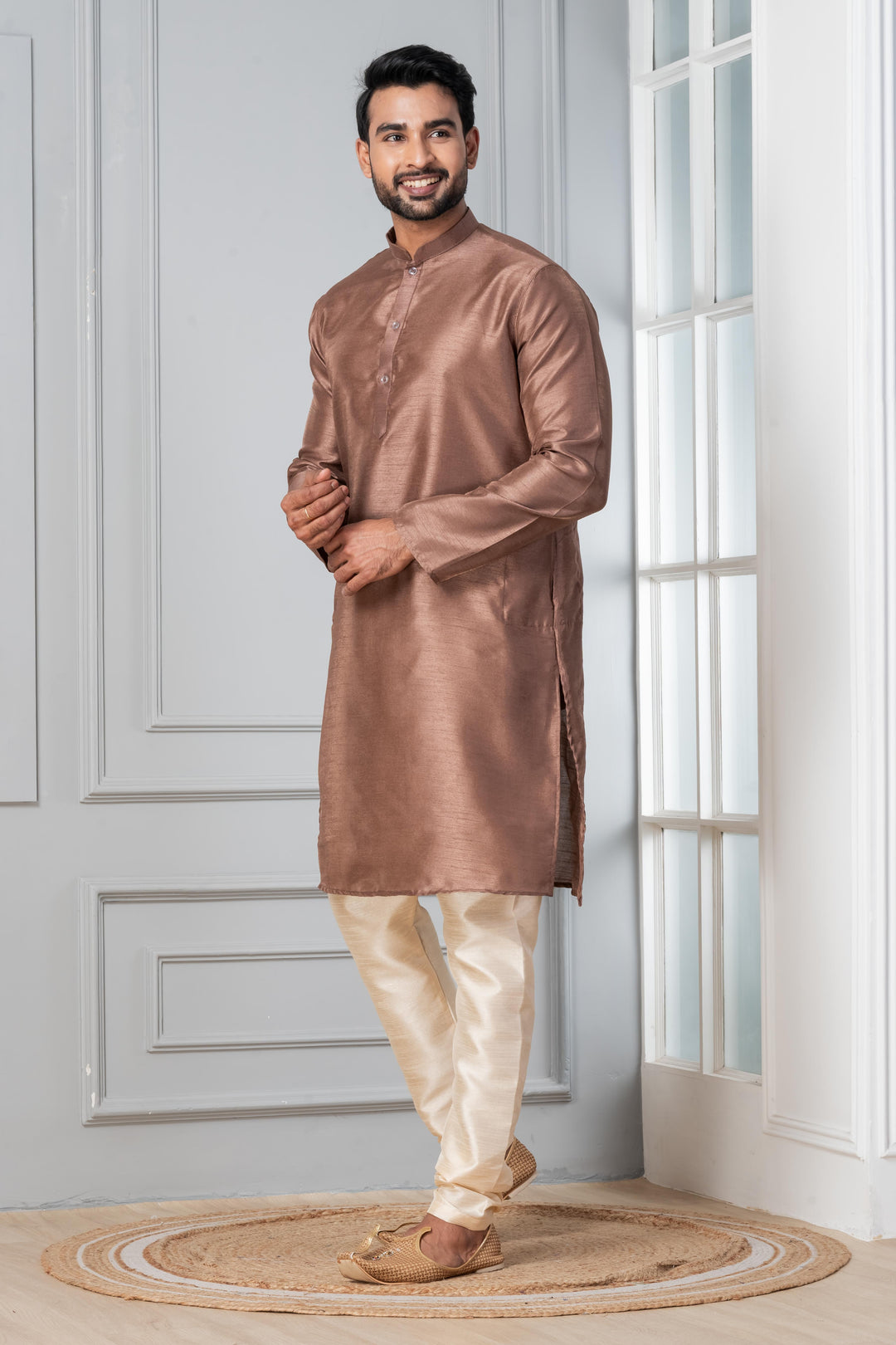 Mocha Sheen Silk Kurta Set | SHOBITAM