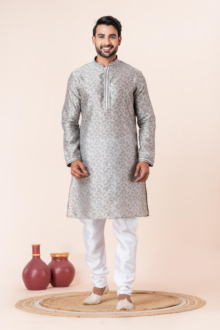 Silk Swadesh Kurta Set in Grey | SHOBITAM