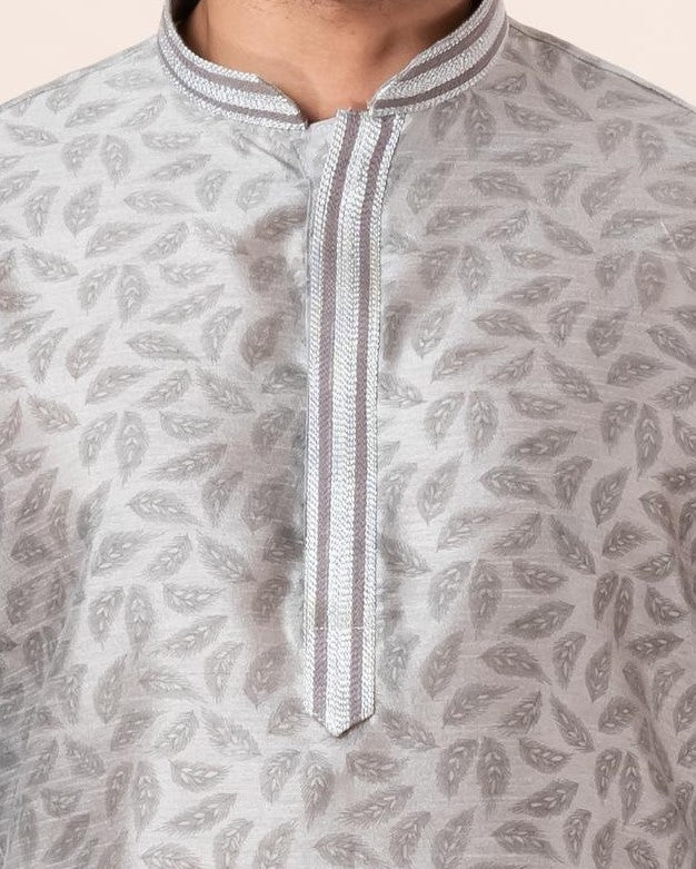 Silk Swadesh Kurta Set in Grey | SHOBITAM
