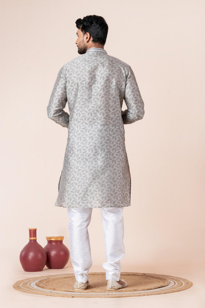 Silk Swadesh Kurta Set in Grey | SHOBITAM
