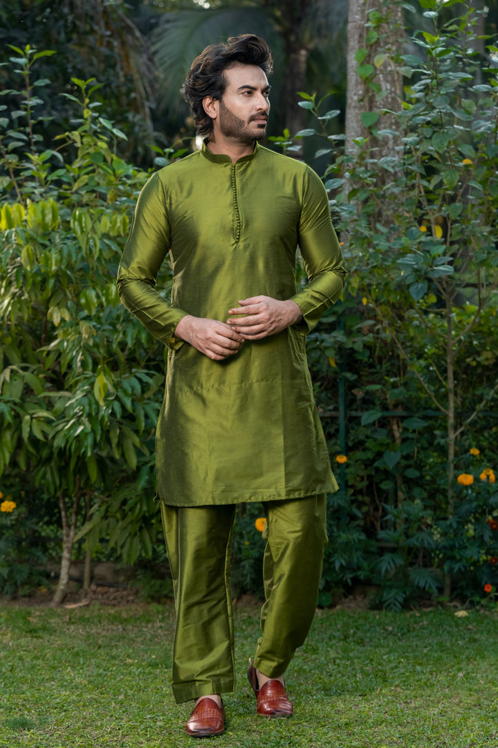 Olive Twist Kurta Pajama Set for Men | SHOBITAM