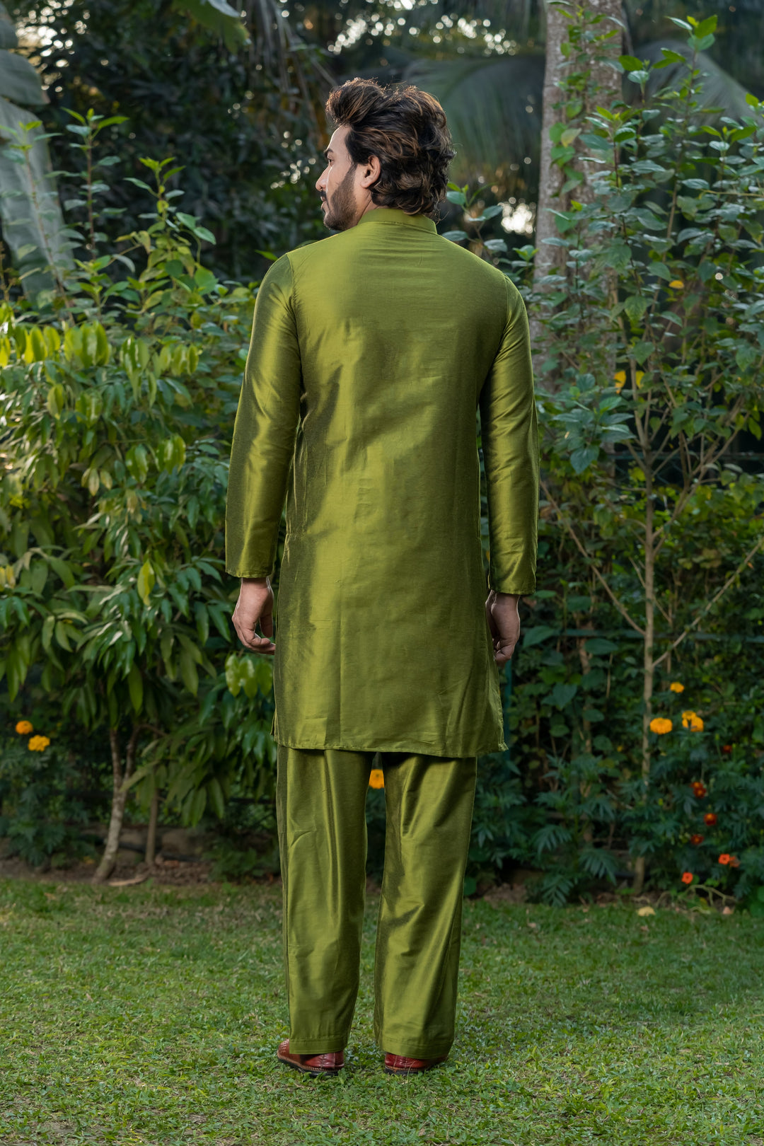 Olive Twist Kurta Pajama Set for Men | SHOBITAM