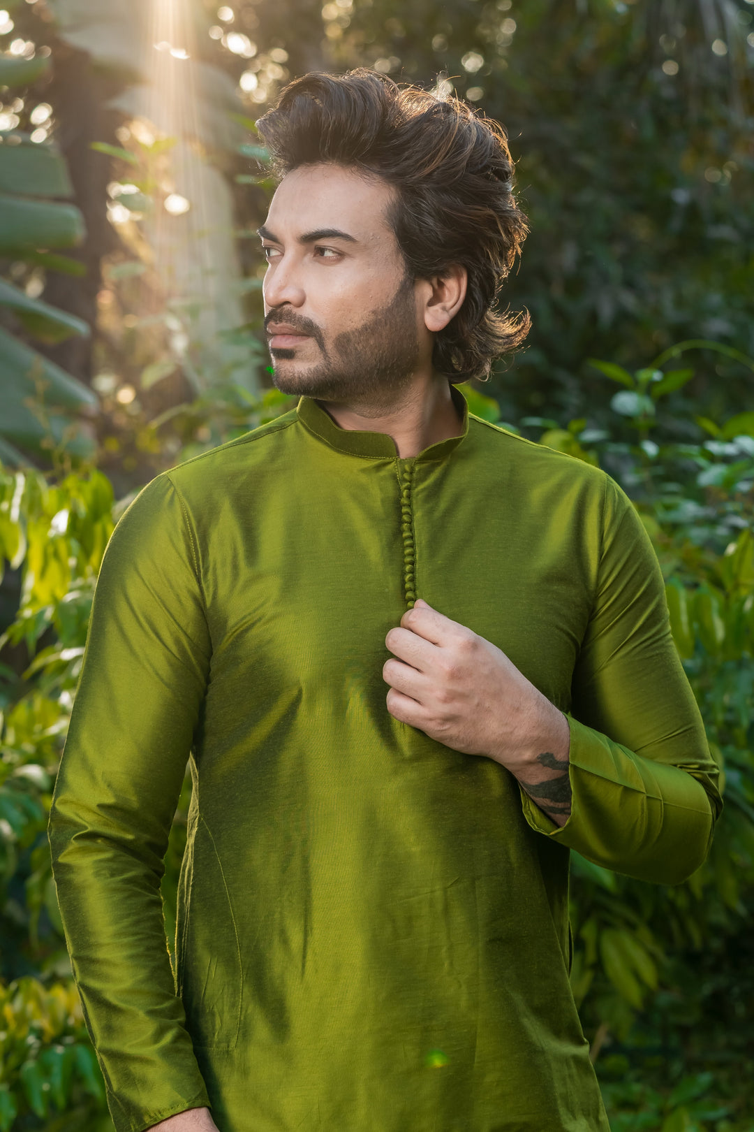 Olive Twist Kurta Pajama Set for Men | SHOBITAM