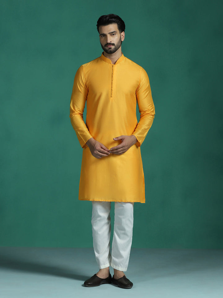 Yellow Viscose Kurta Set for Men | SHOBITAM
