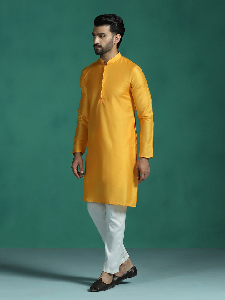 Yellow Viscose Kurta Set for Men | SHOBITAM