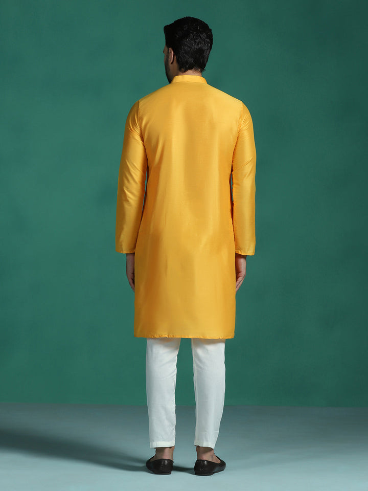Yellow Viscose Kurta Set for Men | SHOBITAM