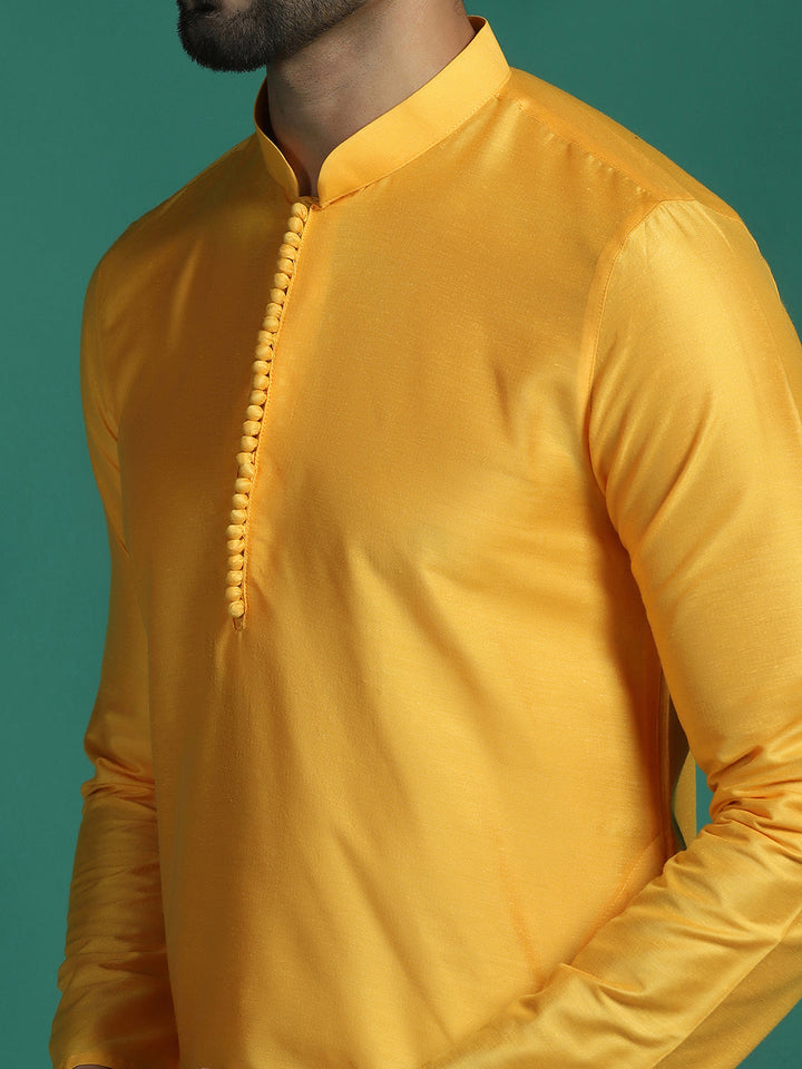 Yellow Viscose Kurta Set for Men | SHOBITAM
