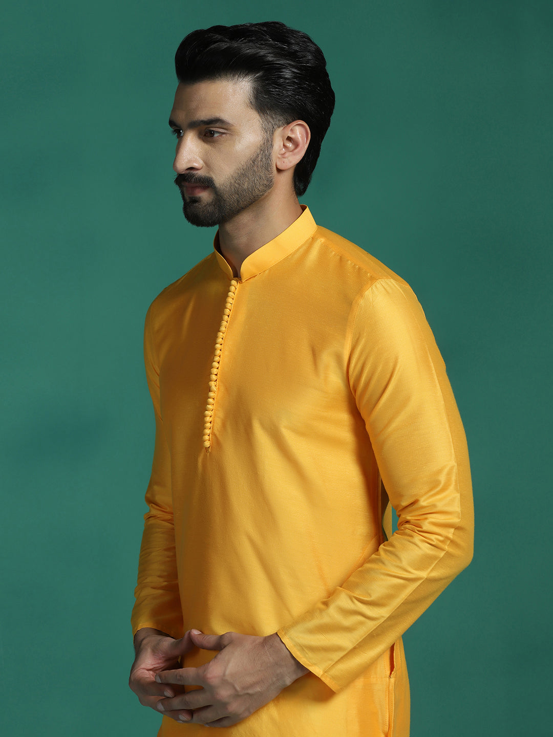 Yellow Viscose Kurta Set for Men | SHOBITAM