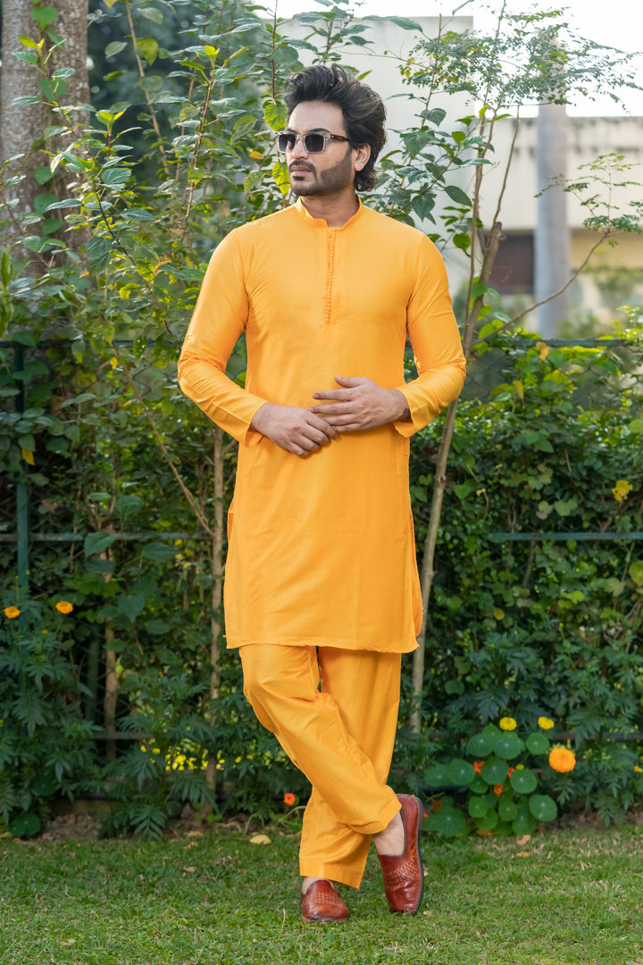 Bandhan Yellow Viscose Kurta Pajama Set for Men | SHOBITAM