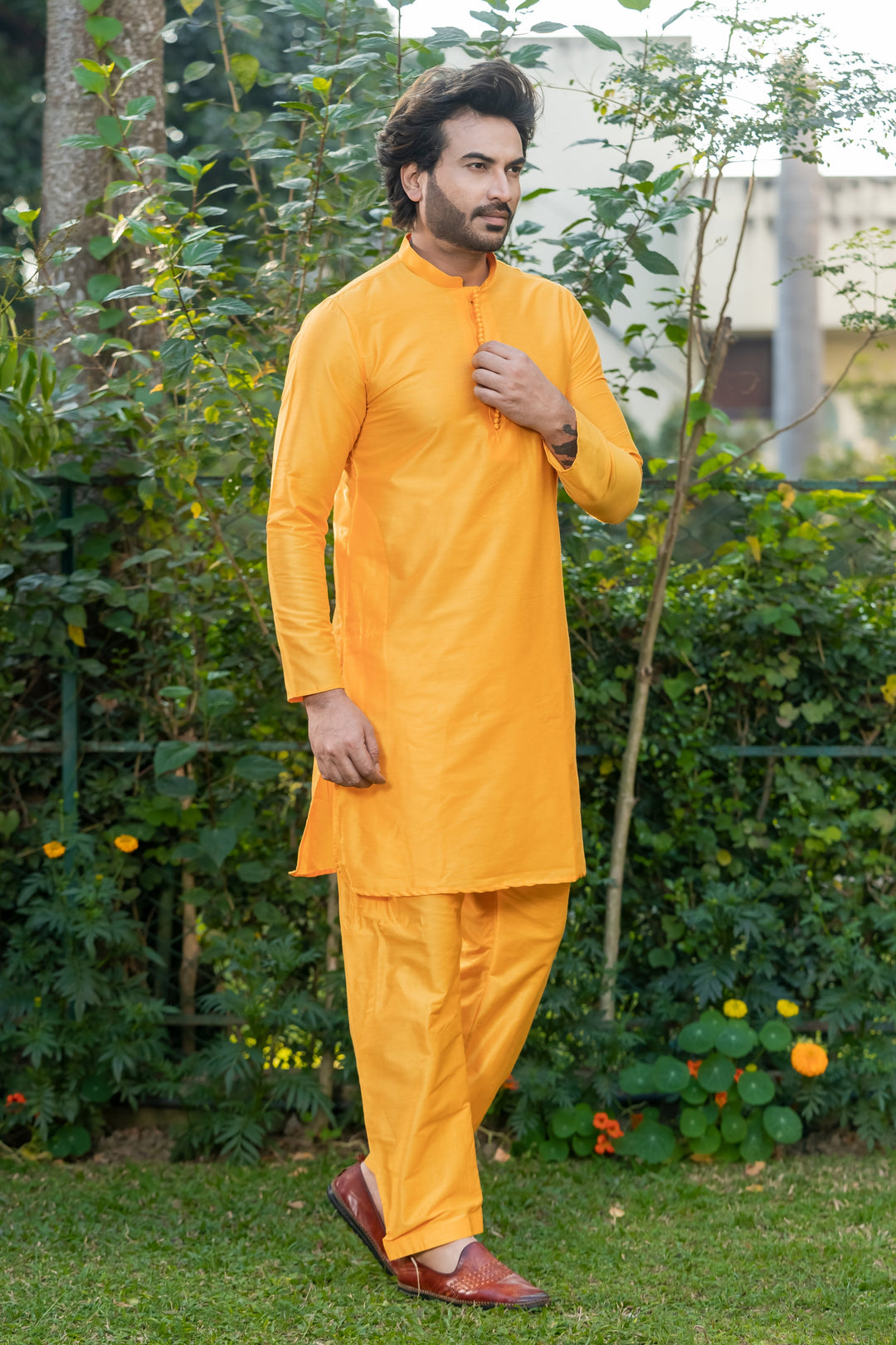 Bandhan Yellow Viscose Kurta Pajama Set for Men | SHOBITAM