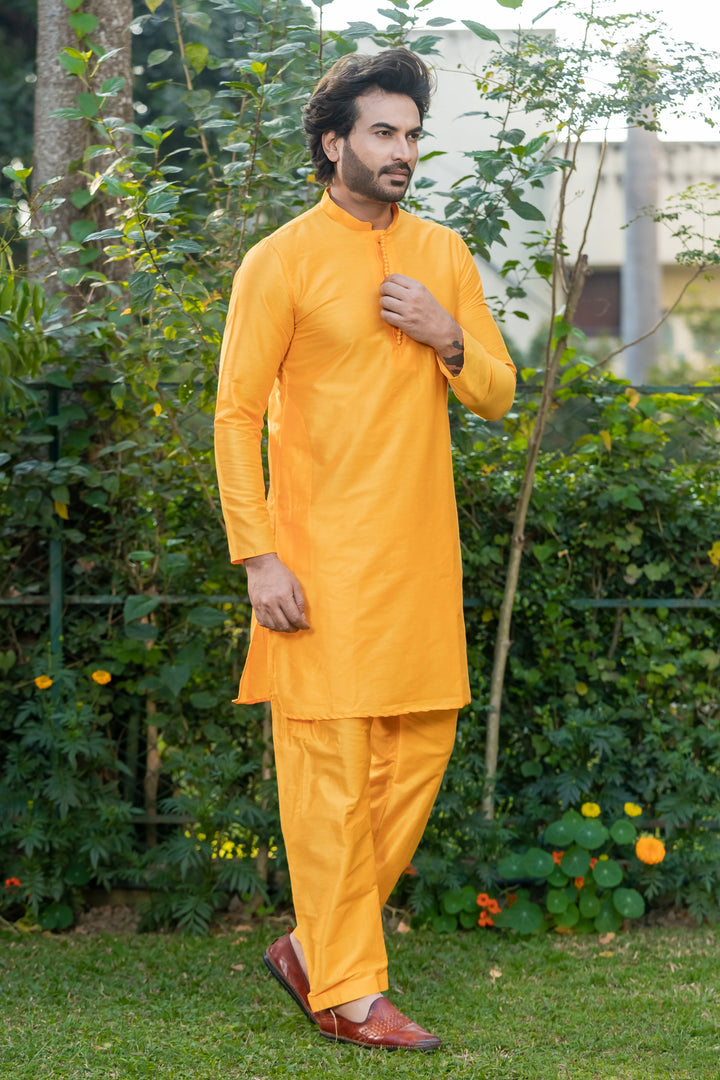 Bandhan Yellow Viscose Kurta Pajama Set for Men | SHOBITAM