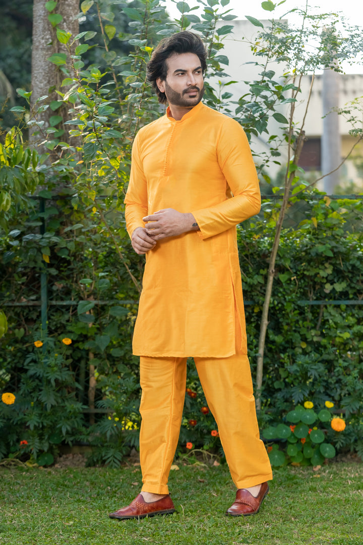 Bandhan Yellow Viscose Kurta Pajama Set for Men | SHOBITAM