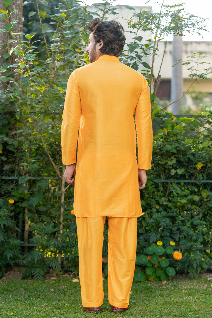 Bandhan Yellow Viscose Kurta Pajama Set for Men | SHOBITAM