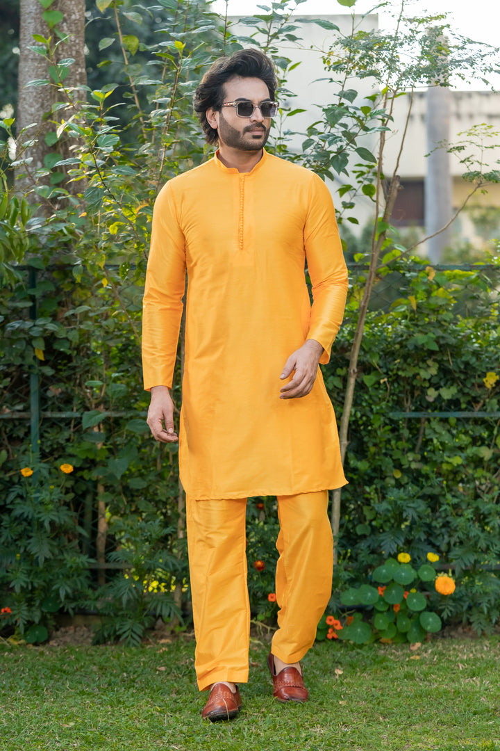 Bandhan Yellow Viscose Kurta Pajama Set for Men | SHOBITAM