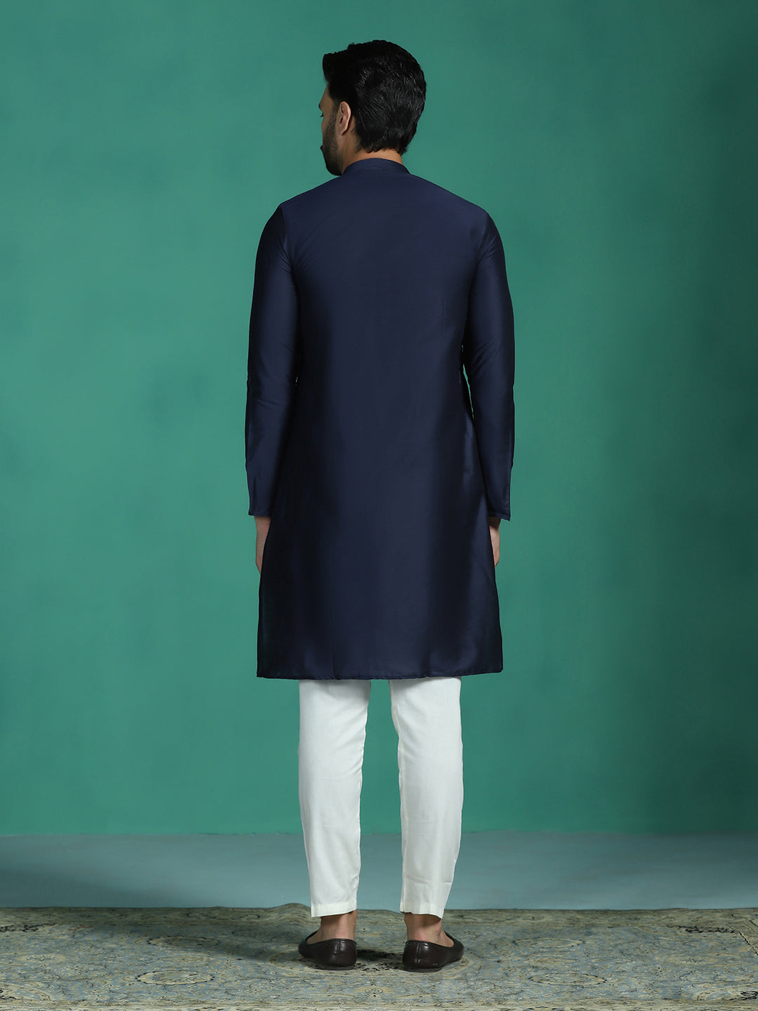 Navy Ink Viscose Kurta Set for Men | SHOBITAM