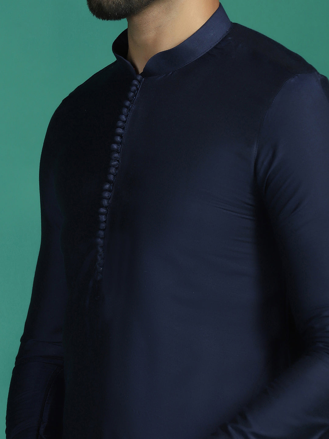 Navy Ink Viscose Kurta Set for Men | SHOBITAM