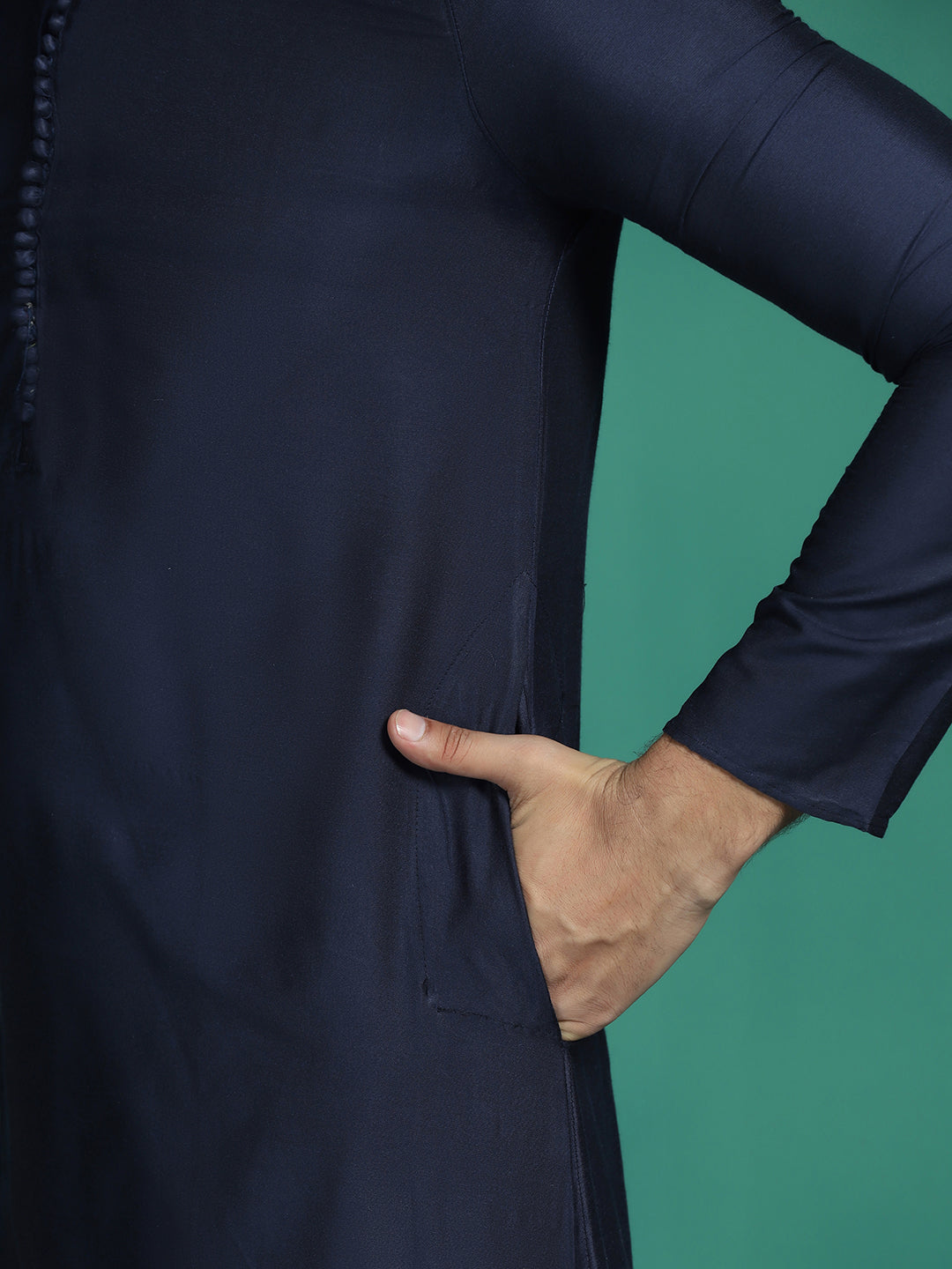 Navy Ink Viscose Kurta Set for Men | SHOBITAM