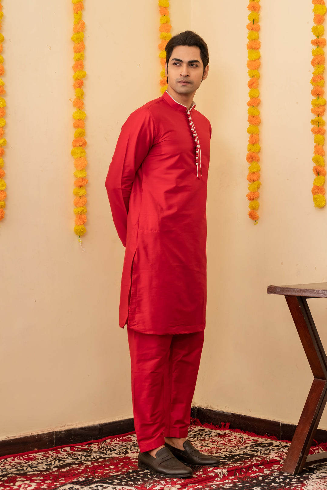 Abeer Crimson Viscose Kurta Set for Men | SHOBITAM