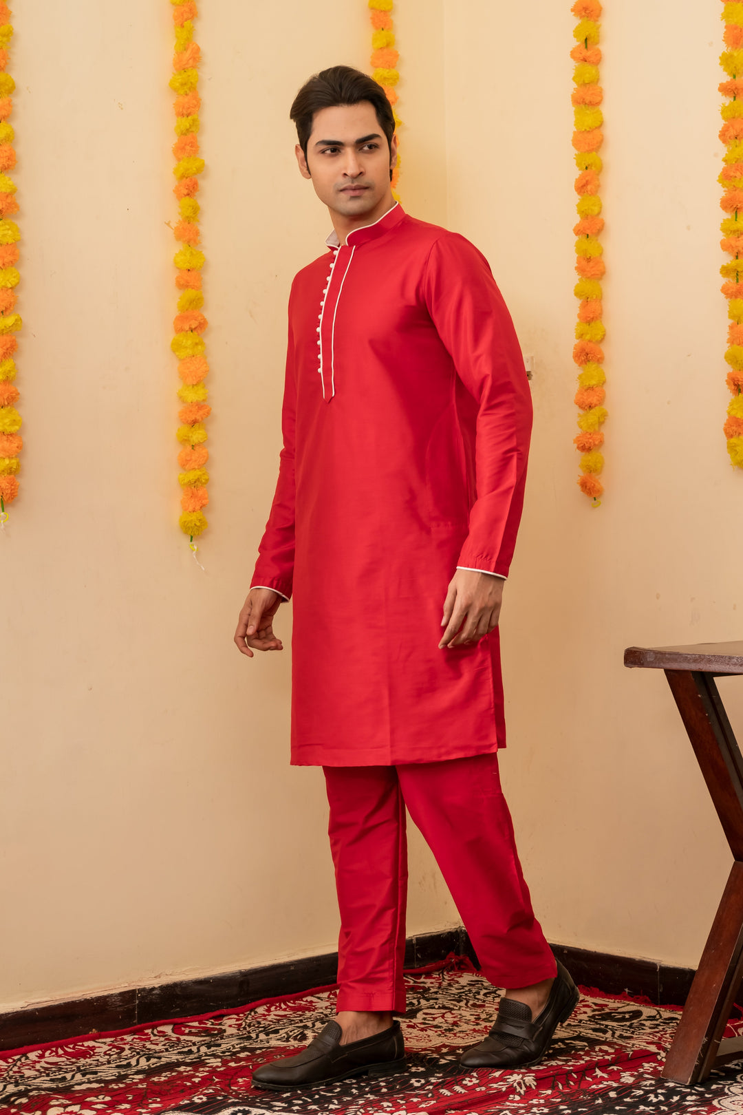 Abeer Crimson Viscose Kurta Set for Men | SHOBITAM