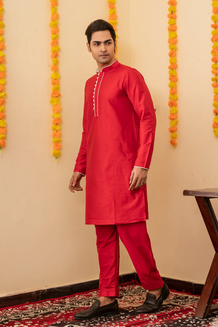 Abeer Crimson Viscose Kurta Set for Men | SHOBITAM