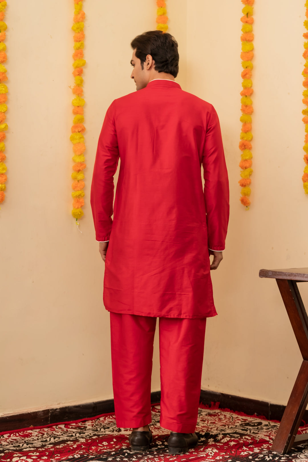 Abeer Crimson Viscose Kurta Set for Men | SHOBITAM