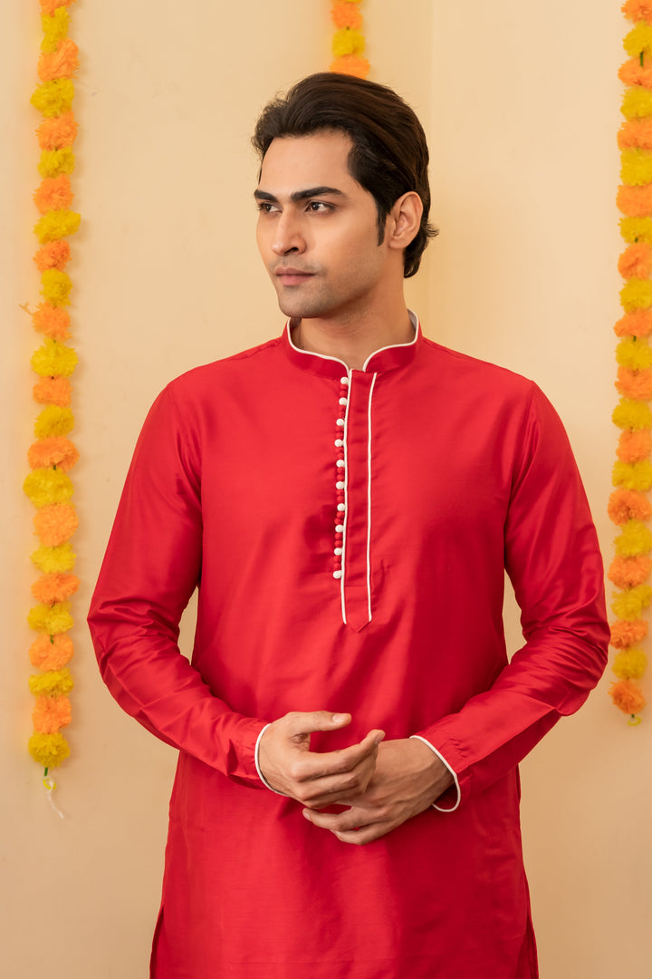 Abeer Crimson Viscose Kurta Set for Men | SHOBITAM