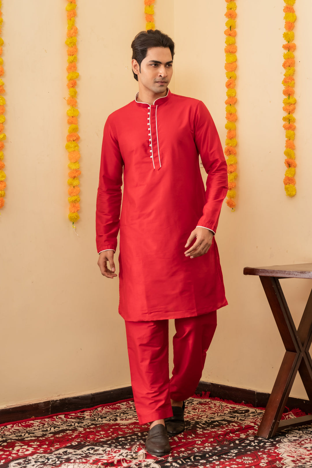 Abeer Crimson Viscose Kurta Set for Men | SHOBITAM