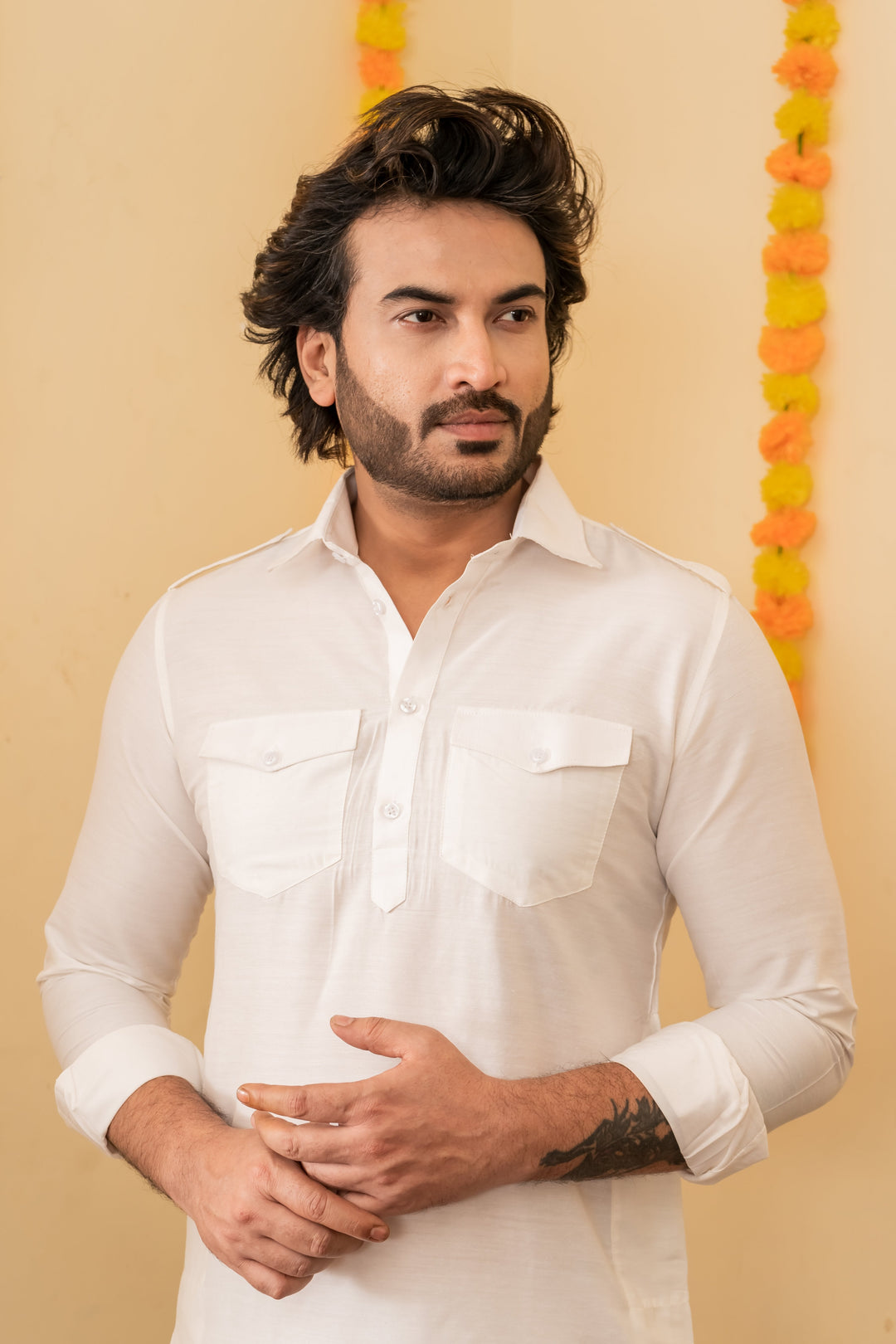 White Dove Pathani Viscose Kurta Set for Men | SHOBITAM