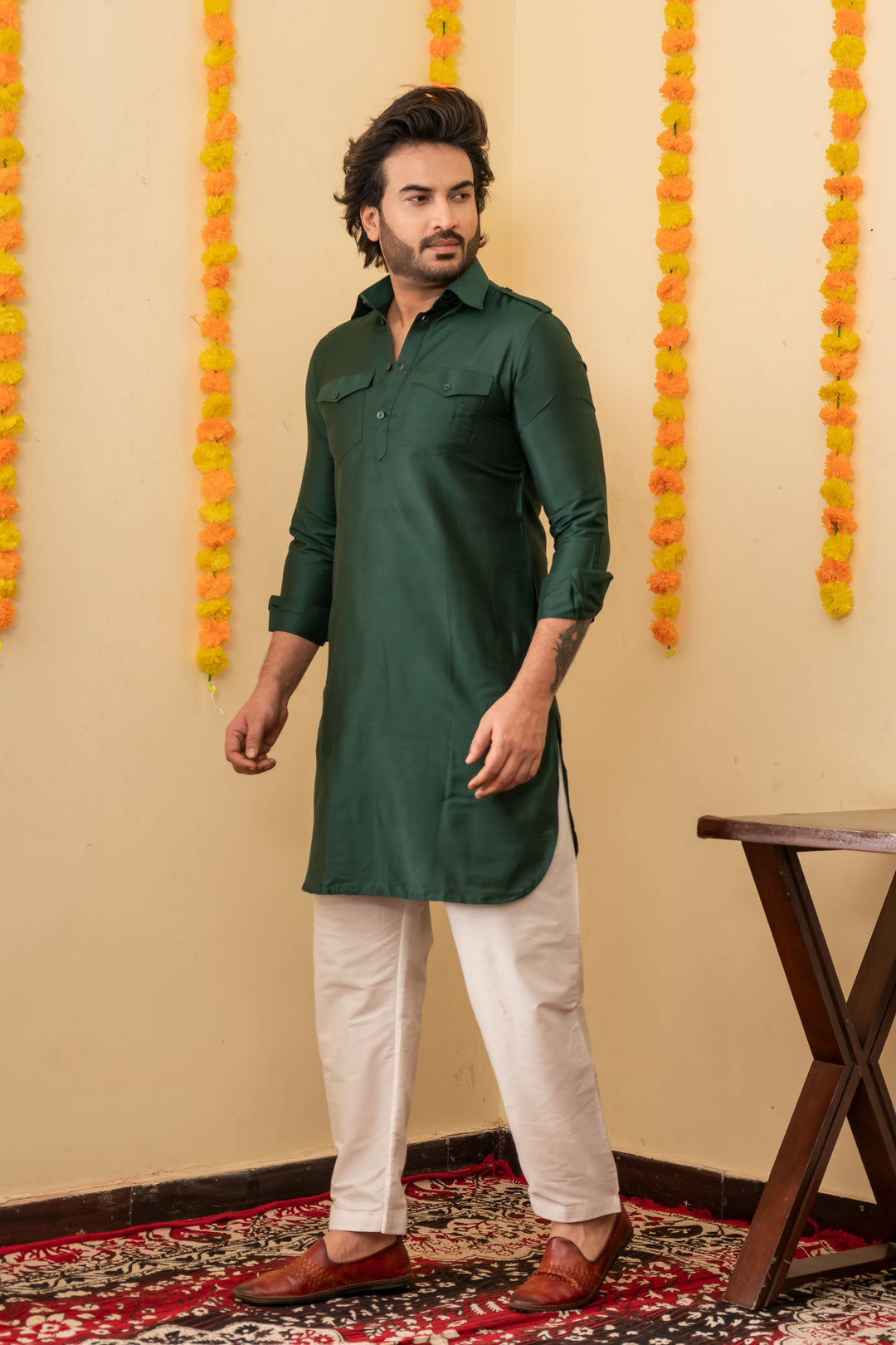 Midnight Blue Pathani Viscose Kurta Set for Men | SHOBITAM