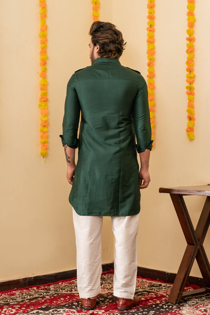Midnight Blue Pathani Viscose Kurta Set for Men | SHOBITAM