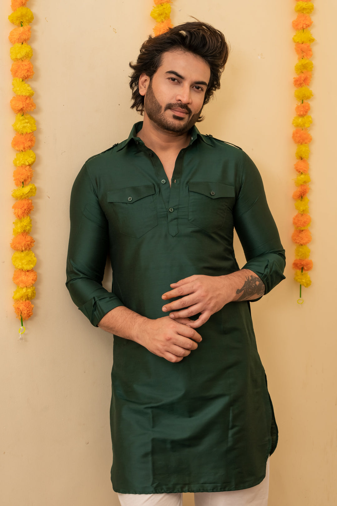 Midnight Blue Pathani Viscose Kurta Set for Men | SHOBITAM
