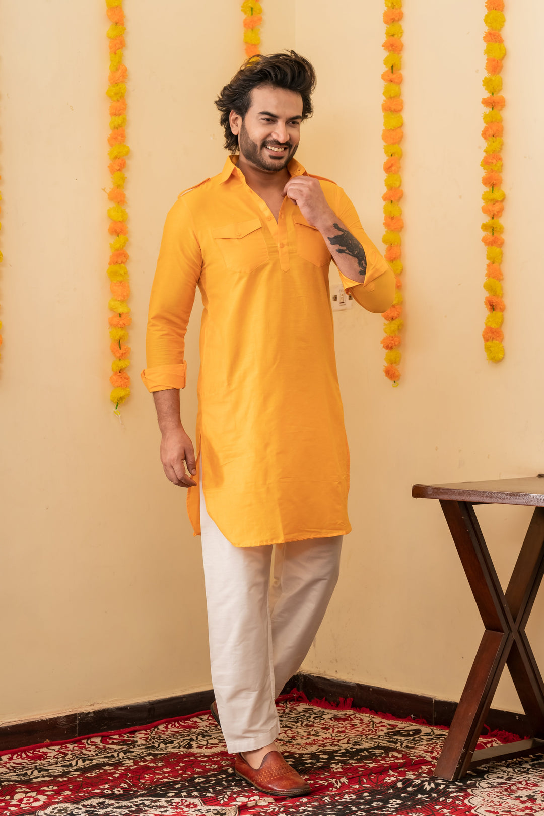 Viraj Pathani Viscose Kurta Set for Men | SHOBITAM