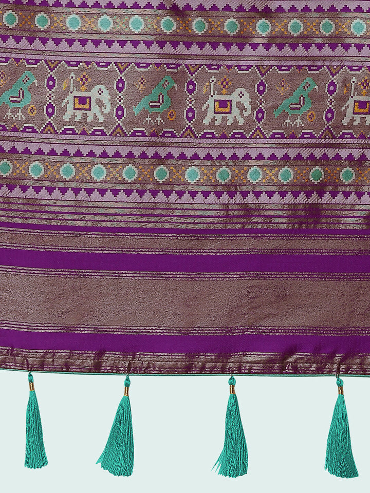 Purple Semi Banarasi Satin Silk Saree With Patola Work | SHOBITAM