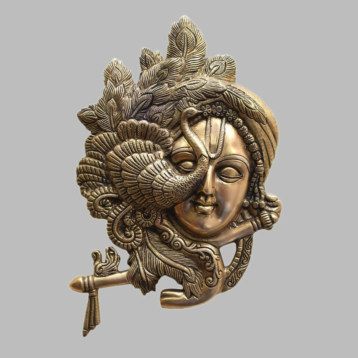 BRASS KRISHNA WITH PEACOCK WALL HANGING 14*9*2 | SHOBITAM
