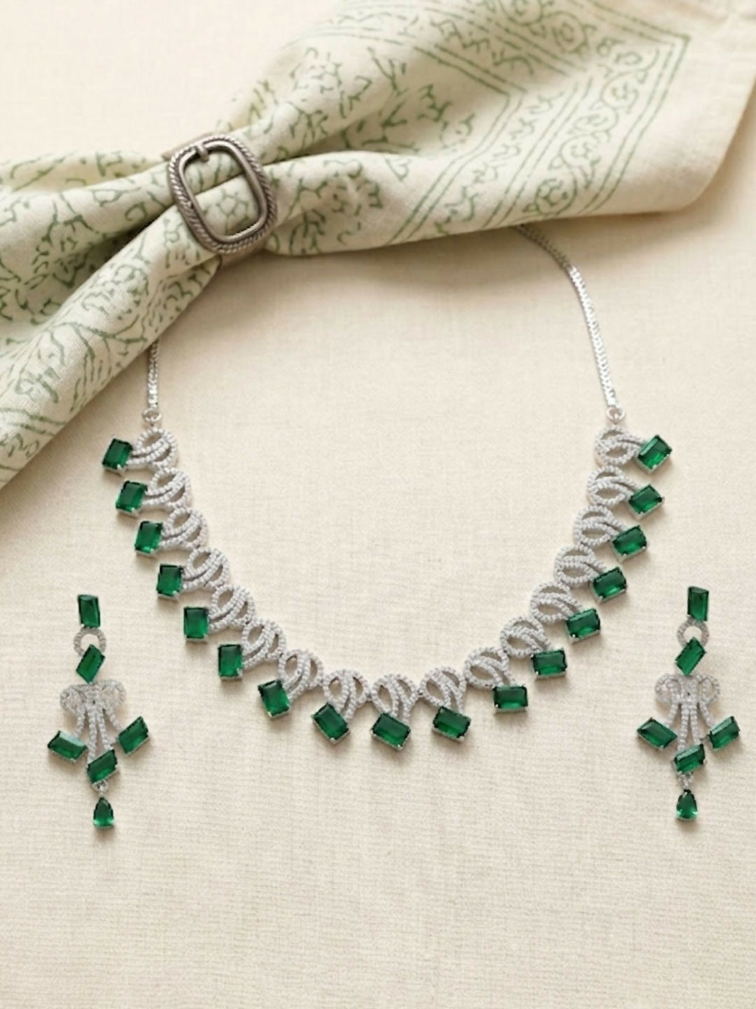 Mesmerizing Silver Plated American Diamond Necklace Set | Shobitam