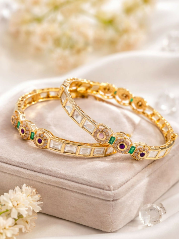 Gold Plated Antique Polki Moissanite Bangles | SHOBITAM