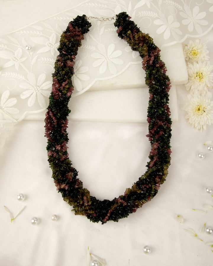 Gulrang Mala: Natural Tourmaline Braided Necklace  | SHOBITAM