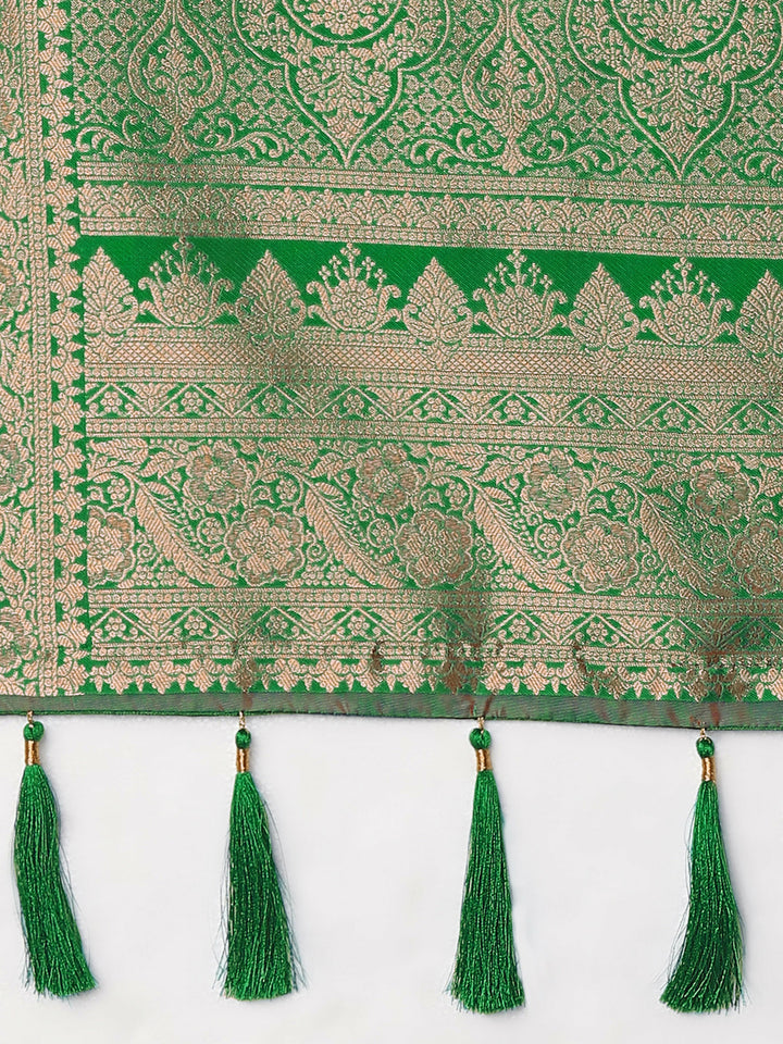 Red Banarasi Semi Silk Saree With Traditional Paisley Weaves | SHOBITAM