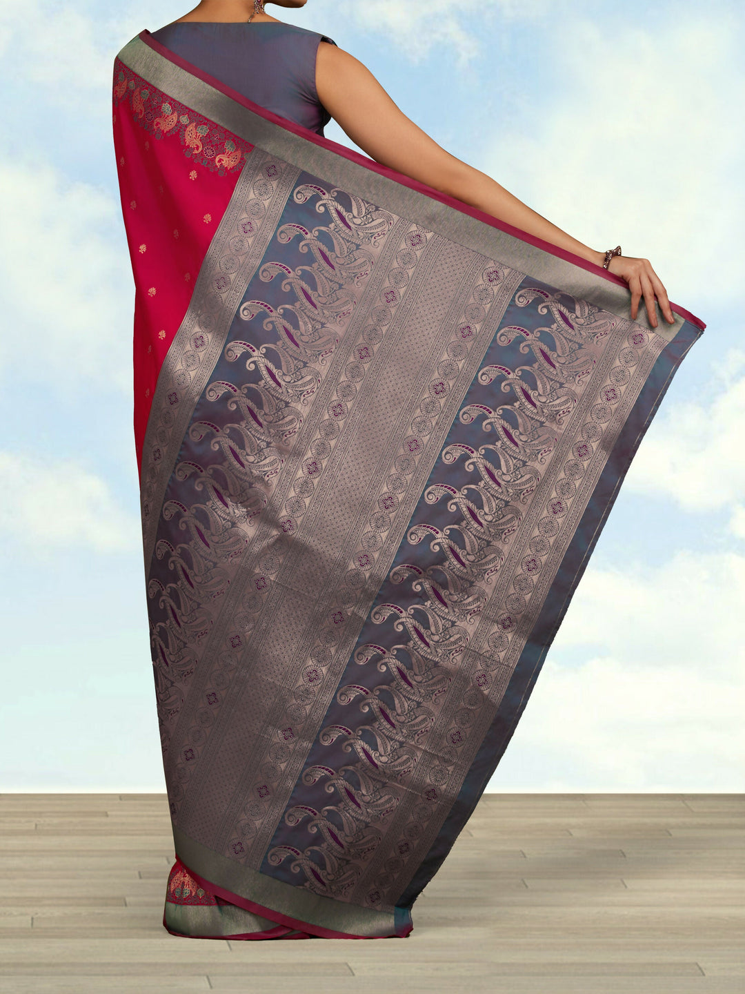 Pink Banarasi Silk Blend Saree | SHOBITAM