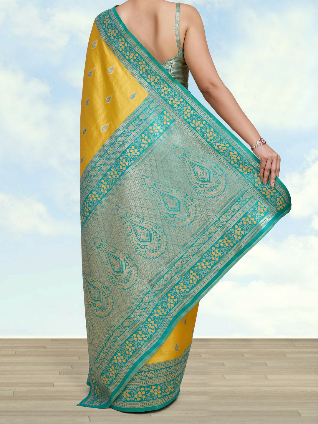 Semi Banarasi Tissue Silk Zari Woven Yellow Saree | SHOBITAM