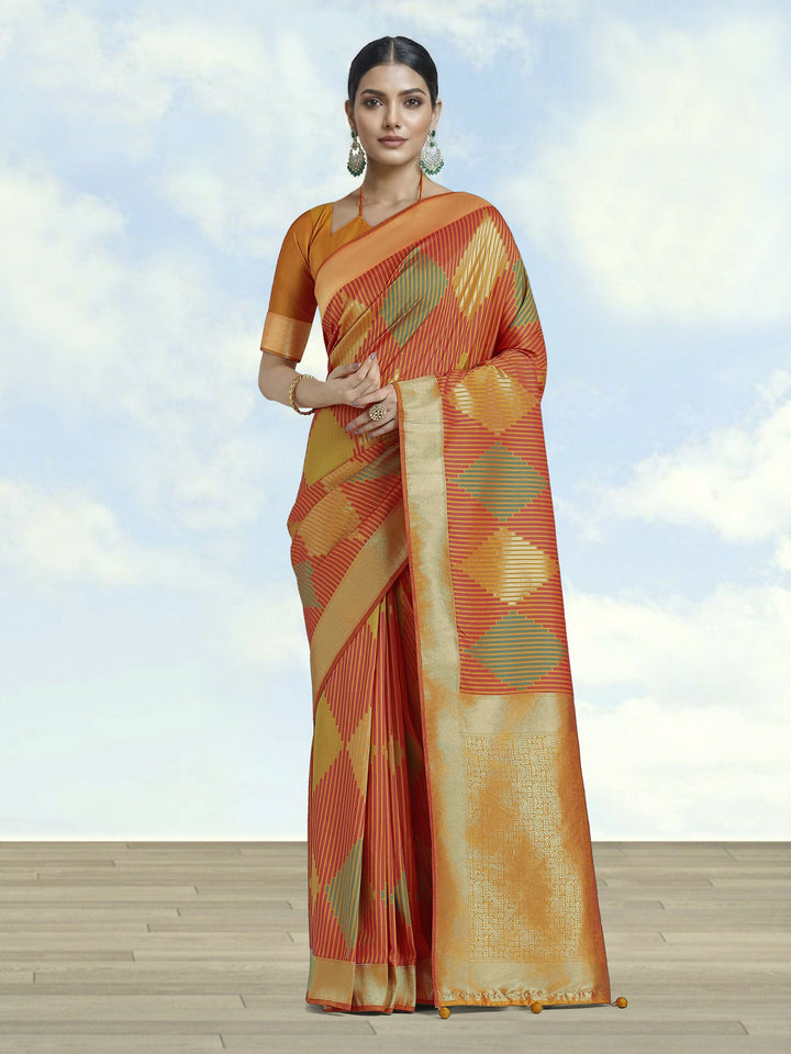 Orange Colour Banarasi Silk Zari Weaving Saree