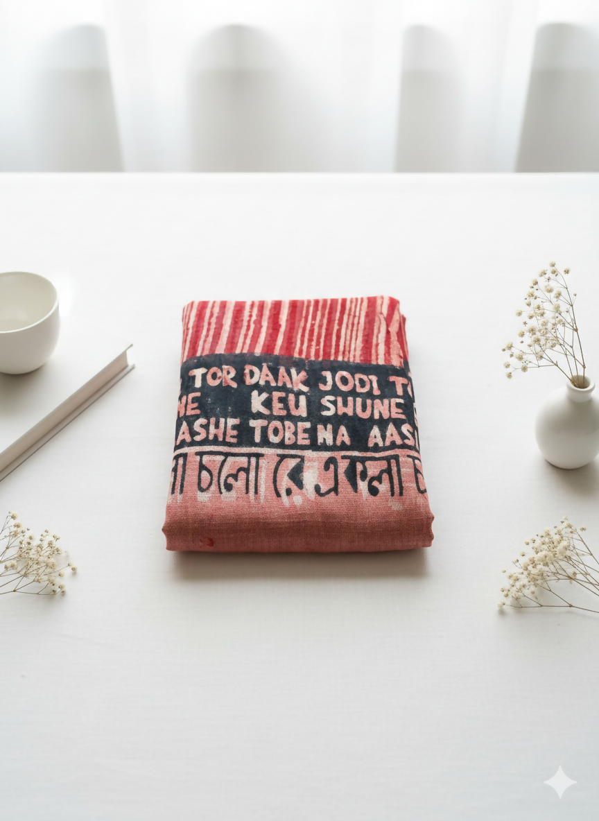Hibiscus Ekla Cholo Re Dabu Printed Cotton Stole | SHOBITAM
