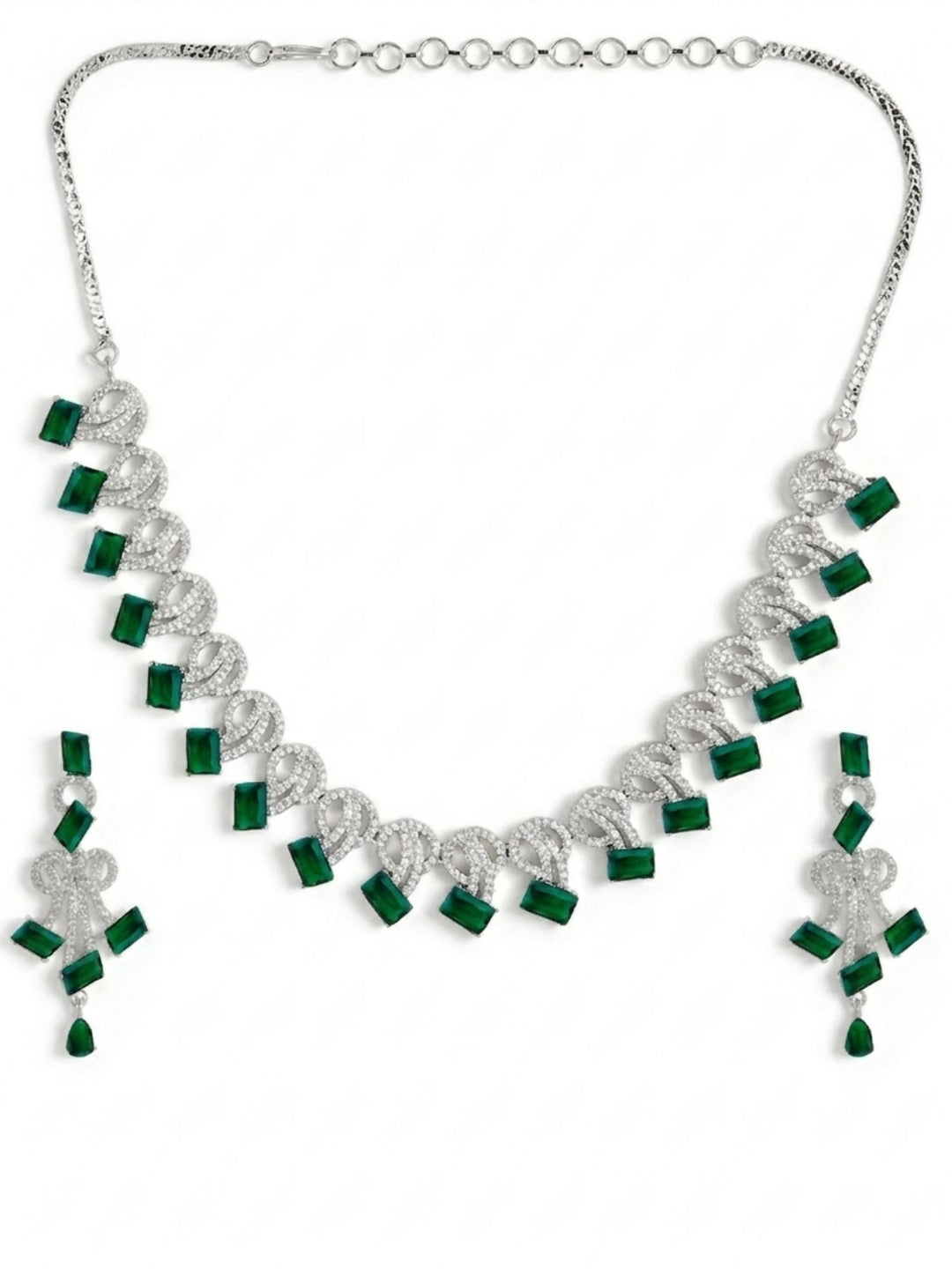 Mesmerizing Silver Plated American Diamond Necklace Set | Shobitam