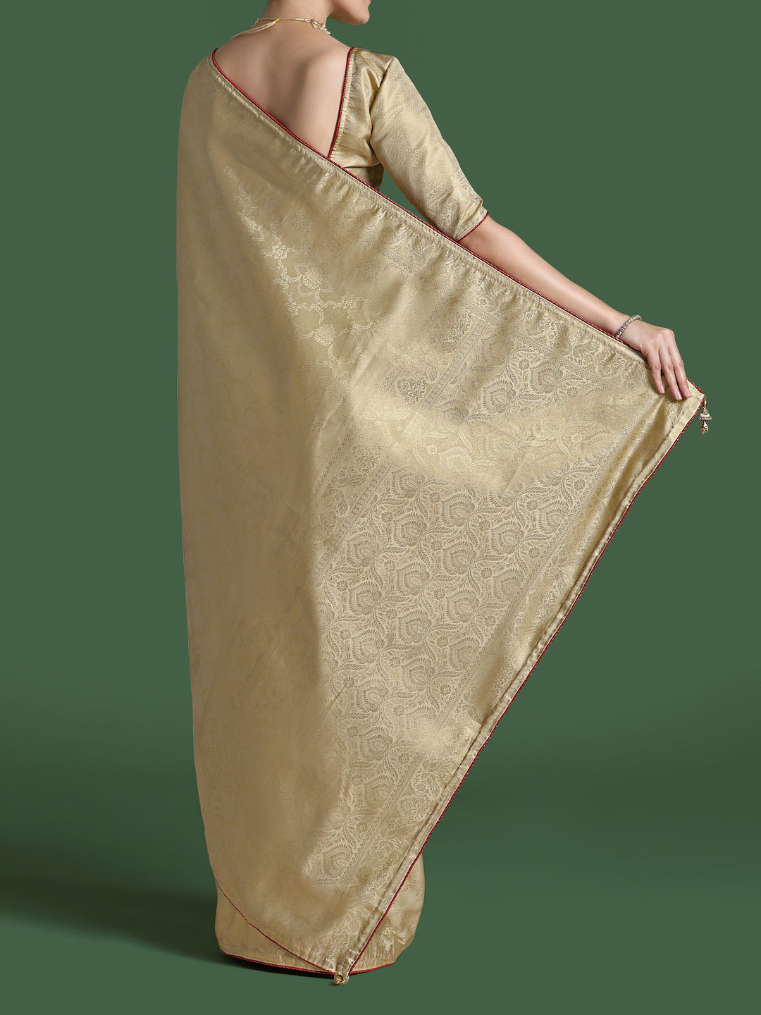 Golden Kanjivaram Satin Silk Woven Saree | SHOBITAM