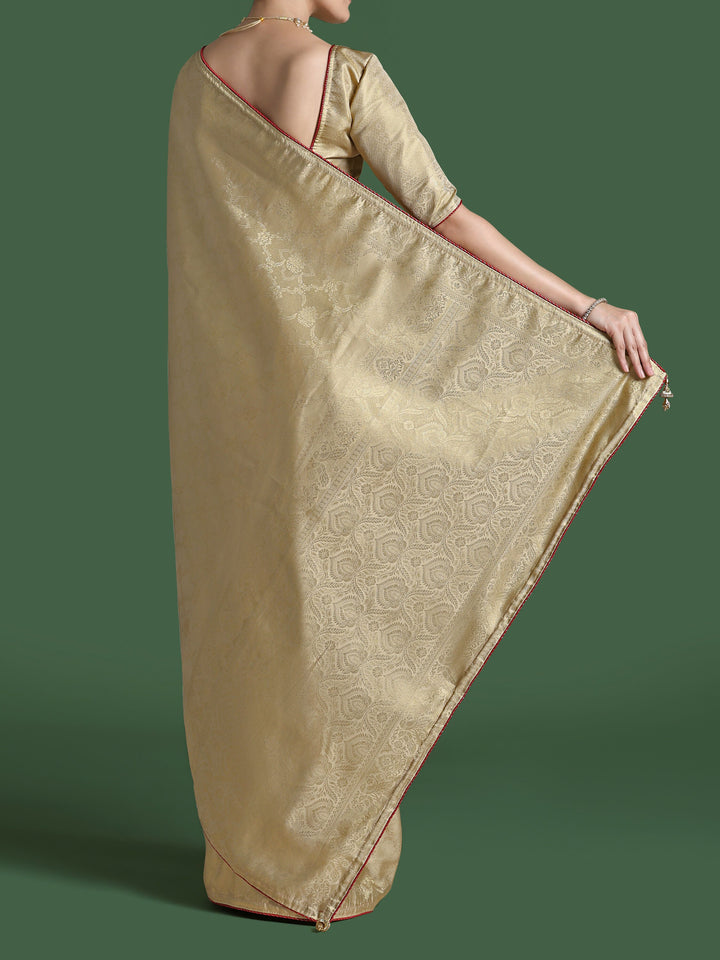 Golden Kanjivaram Satin Silk Woven Saree | SHOBITAM